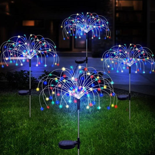 4 Stuks Zonne Energie Vuurwerk Tuinlampen - Weerbestendige LED Decoratieve buitenverlichting voor Tuin en Patio