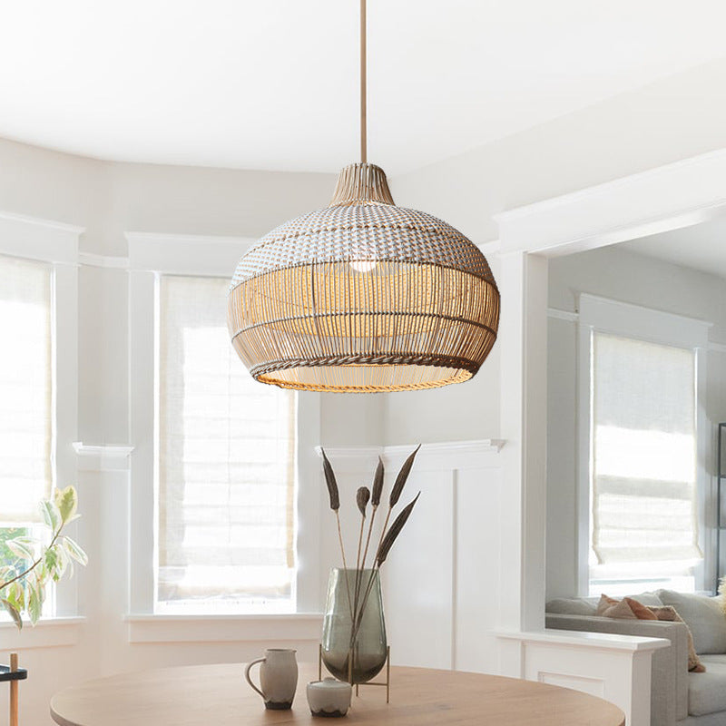 Handgeweven Hanglamp voor Keukeneiland Rieten Lampenkap
