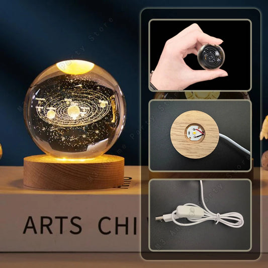 Zenthra 3D Kristallen Bal Nachtlampje Slaapkamer LED Tafel Glanzende Melkweg Nachtlamp Saturnus Maan Cadeau 5cm