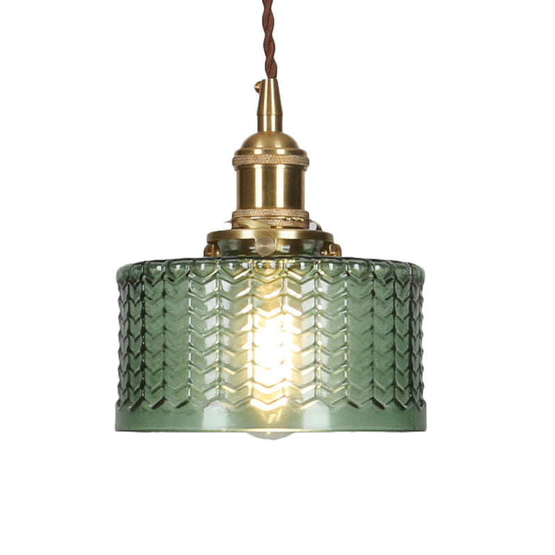 Zenthra Industriele Hanglamp Eettafel - Retro Korte Cilinder met Duidelijk/Groen Golfglas voor Woonkamer en Eetkamer