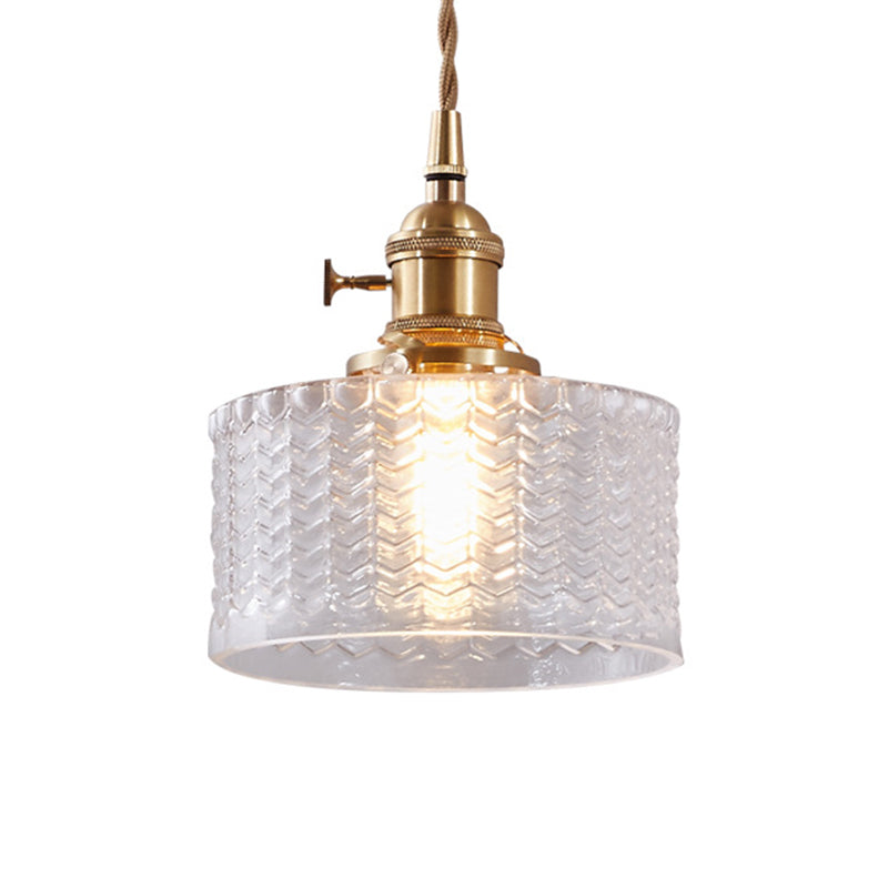 Zenthra Industriele Hanglamp Eettafel - Retro Korte Cilinder met Duidelijk/Groen Golfglas voor Woonkamer en Eetkamer