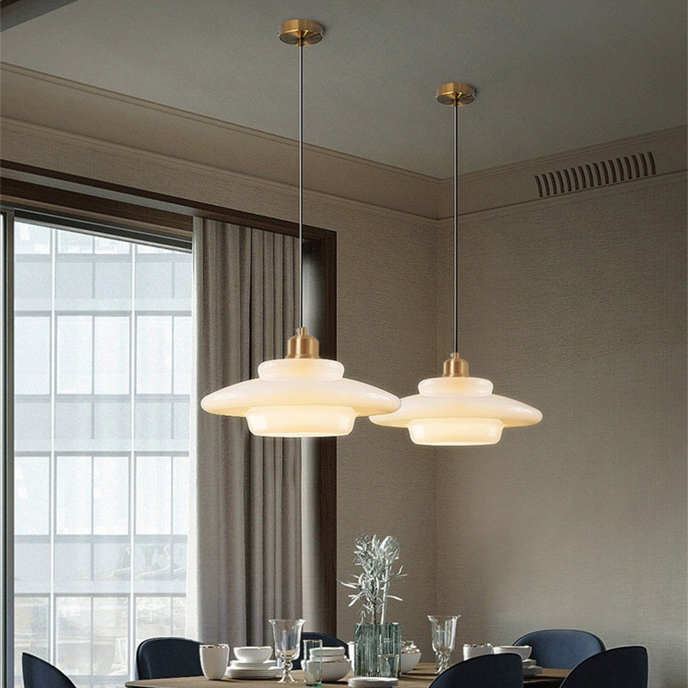 Zenthra Mid Century Art Melkwit Glazen Hanglamp voor Eettafel, Woonkamer en Slaapkamer