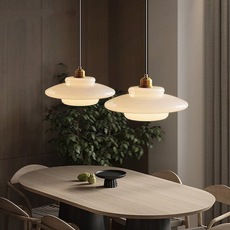Zenthra Mid Century Art Melkwit Glazen Hanglamp voor Eettafel, Woonkamer en Slaapkamer
