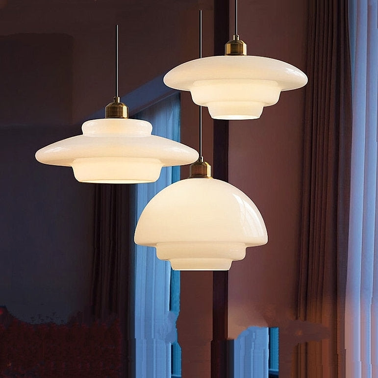 Zenthra Mid Century Art Melkwit Glazen Hanglamp voor Eettafel, Woonkamer en Slaapkamer