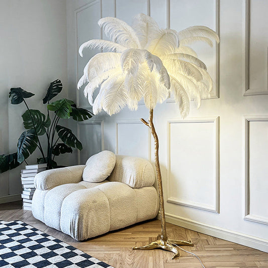 Zenthra Vloerlamp – Luxe Staande Lamp voor Woonkamer met Strauzenveren Design 1