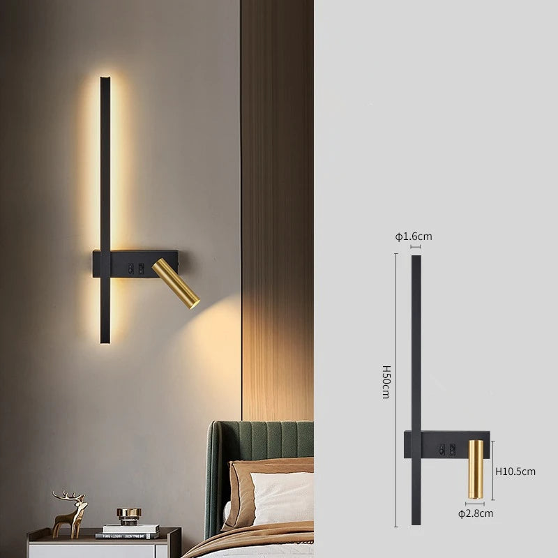 Zenthra Wandlamp Zwart - Moderne LED Slaapkamer Lamp voor Luxe Woonkamer en Slaapkamer