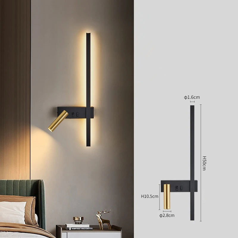 Zenthra Wandlamp Zwart - Moderne LED Slaapkamer Lamp voor Luxe Woonkamer en Slaapkamer