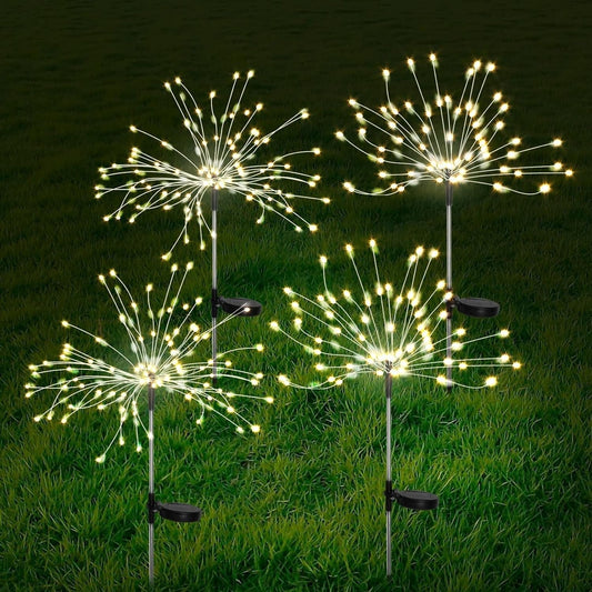 4 Stuks Zonne Energie Vuurwerk Tuinlampen - Weerbestendige LED Decoratieve buitenverlichting voor Tuin en Patio