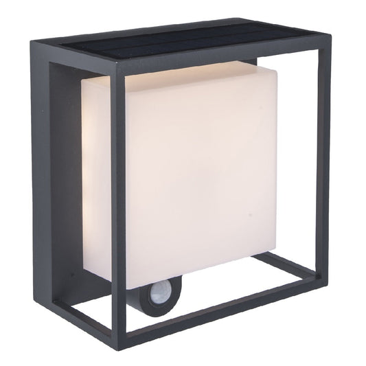 Lutec 6934601118 Curtis LED Antraciet Zonne-energie Buiten Modern Vierkant Opbouw Wandlamp met PIR