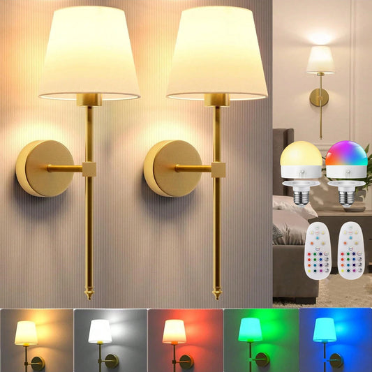 Draadloze batterijgevoede wandlamp met oplaadbare en dimbare lamp - Afneembare lamp met afstandsbediening en 10 kleuren 0