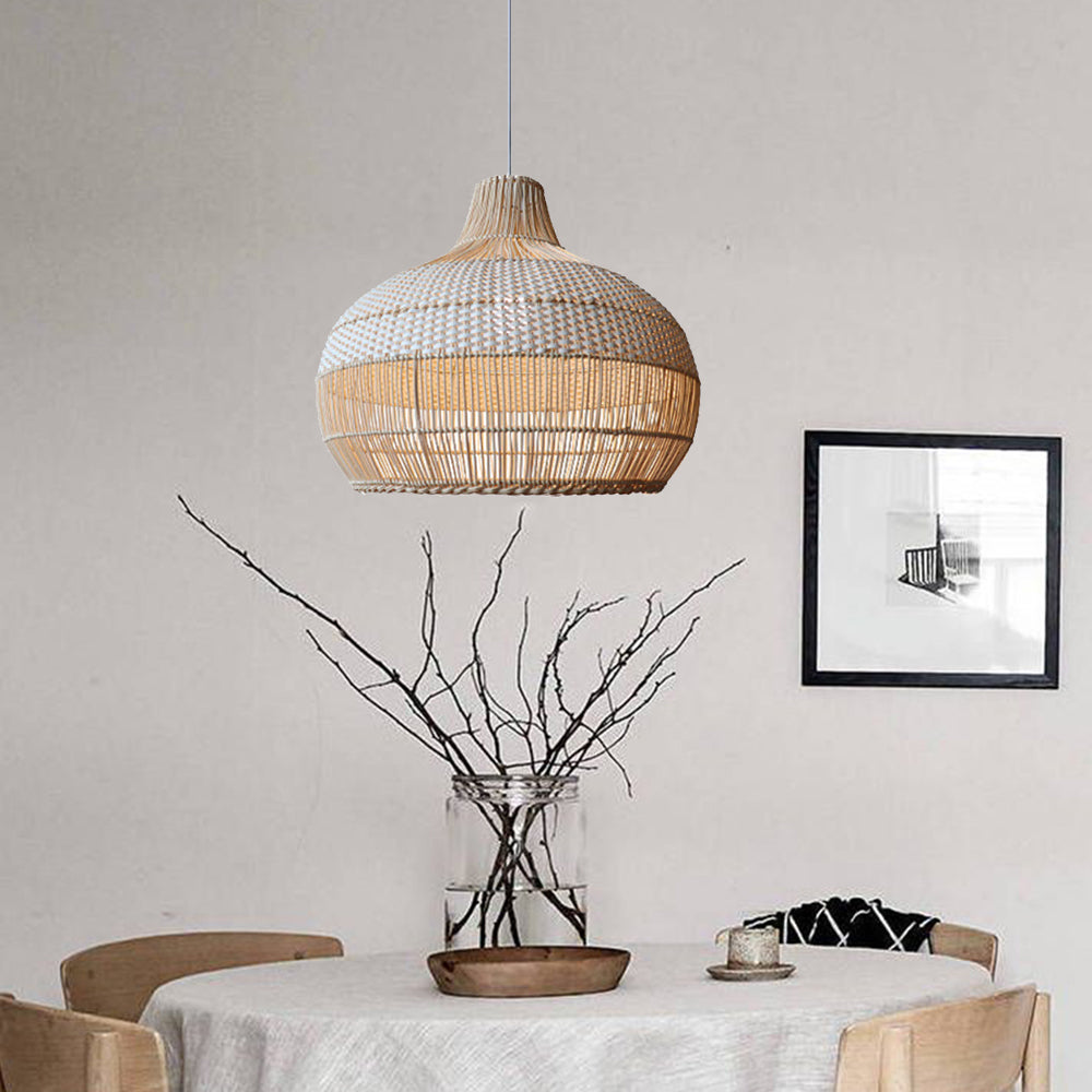 Handgeweven Hanglamp voor Keukeneiland Rieten Lampenkap