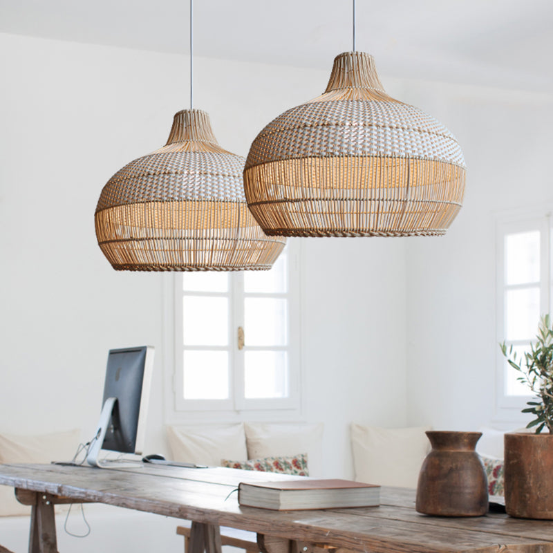Handgeweven Hanglamp voor Keukeneiland Rieten Lampenkap
