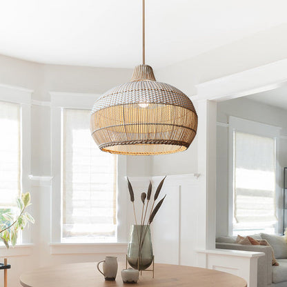 Handgeweven Hanglamp voor Keukeneiland Rieten Lampenkap