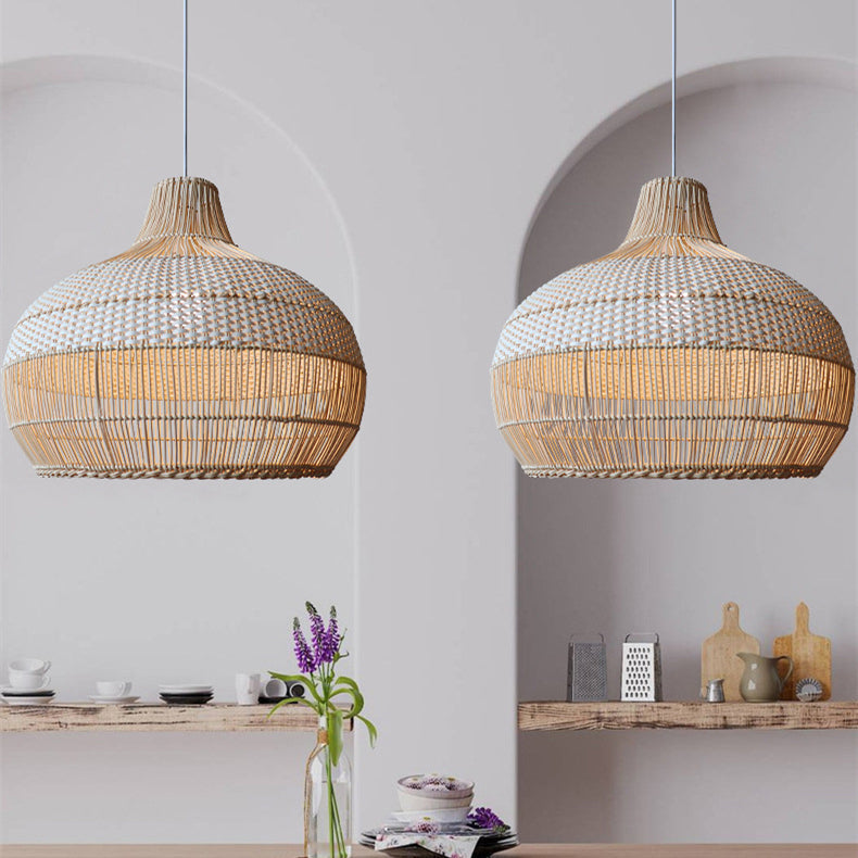 Handgeweven Hanglamp voor Keukeneiland Rieten Lampenkap