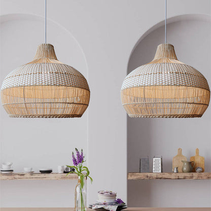 Handgeweven Hanglamp voor Keukeneiland Rieten Lampenkap