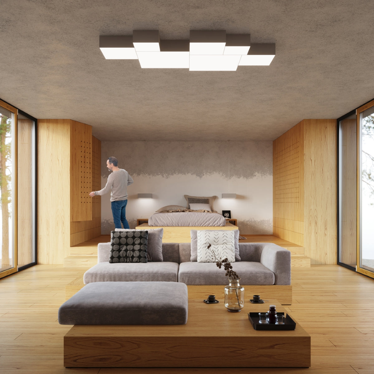 Moderne Deckenleuchte Horus 35 in Grijs - Minimalistisch en LED-compatibel, Ø35 cm 5