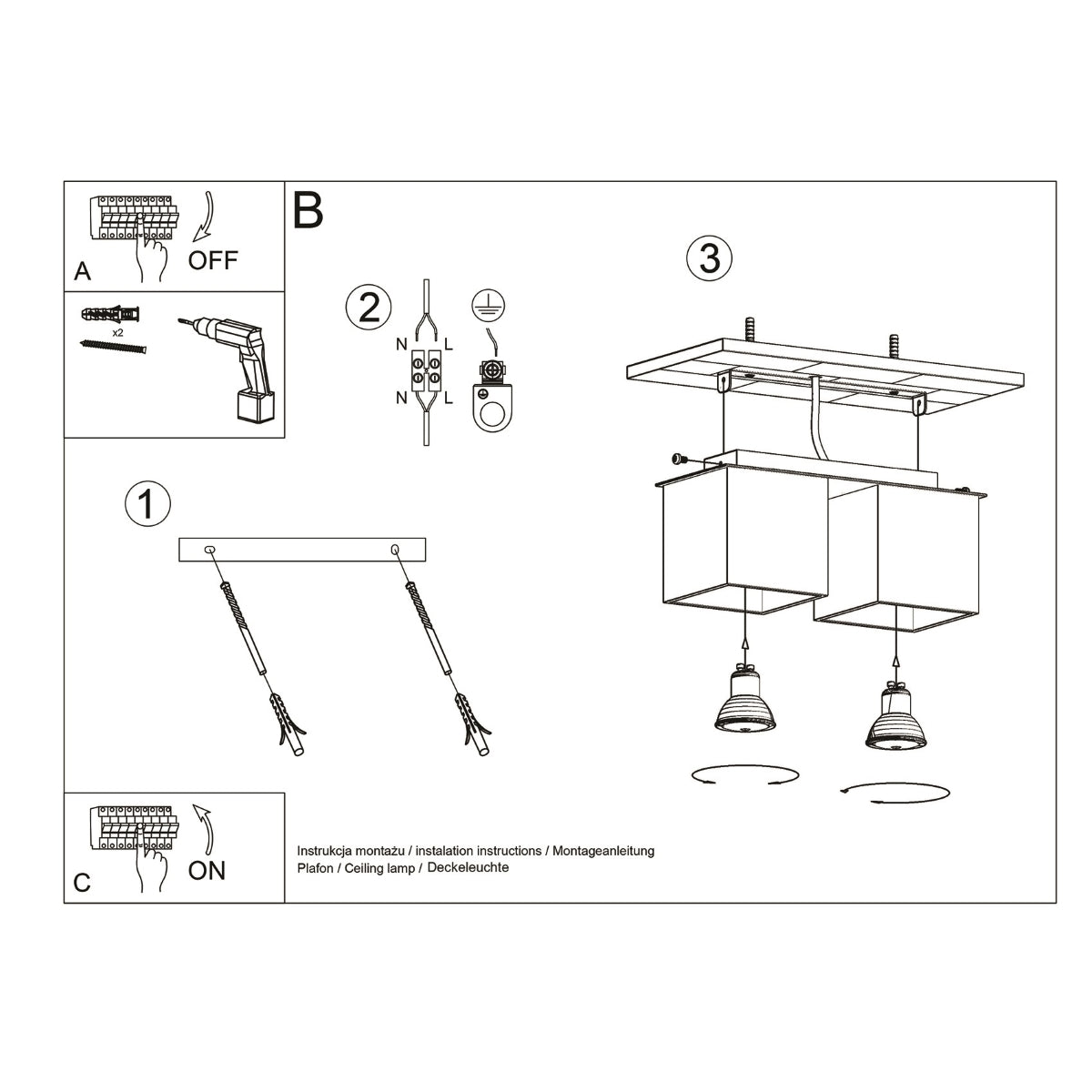 Moderne Deckenleuchte Quad 2 Grau – Beton-Design, 2-Flammige Deckenlamp 5