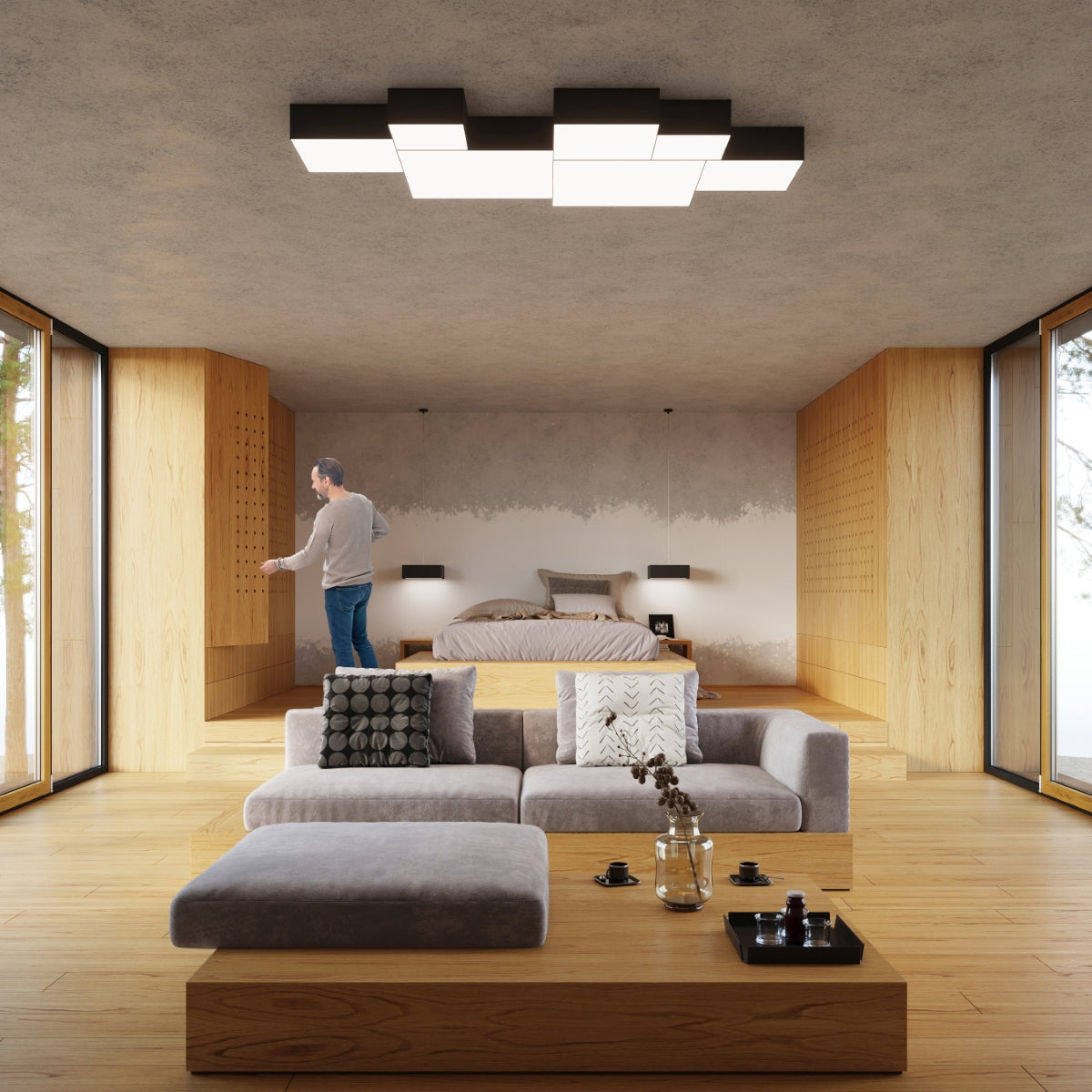 Verlicht uw Ruimte met de Elegante Horus 35 Zwarte Plafondlamp - LED Compatibel, Ø35 Cm 5
