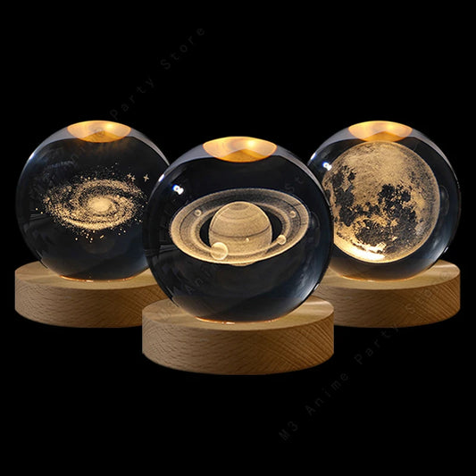 Zenthra 3D Kristallen Bal Nachtlampje Slaapkamer LED Tafel Glanzende Melkweg Nachtlamp Saturnus Maan Cadeau 5cm