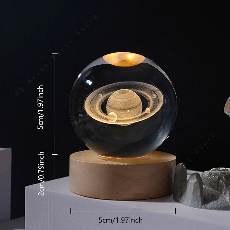 Zenthra 3D Kristallen Bal Nachtlampje Slaapkamer LED Tafel Glanzende Melkweg Nachtlamp Saturnus Maan Cadeau 5cm