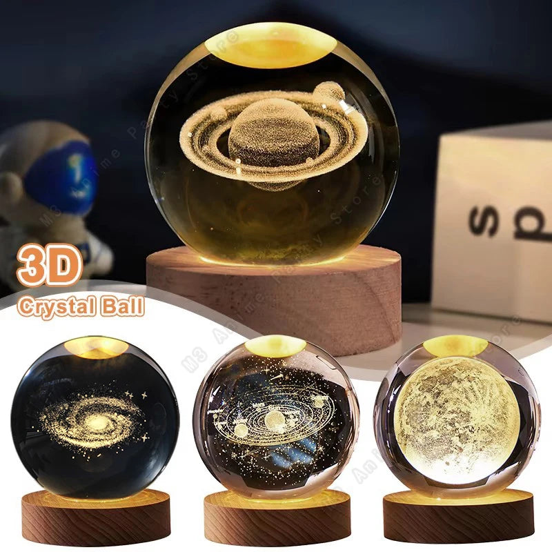 Zenthra 3D Kristallen Bal Nachtlampje Slaapkamer LED Tafel Glanzende Melkweg Nachtlamp Saturnus Maan Cadeau 5cm