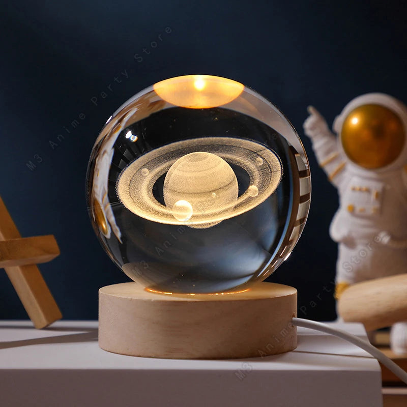 Zenthra 3D Kristallen Bal Nachtlampje Slaapkamer LED Tafel Glanzende Melkweg Nachtlamp Saturnus Maan Cadeau 5cm
