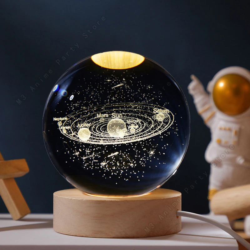 Zenthra 3D Kristallen Bal Nachtlampje Slaapkamer LED Tafel Glanzende Melkweg Nachtlamp Saturnus Maan Cadeau 5cm