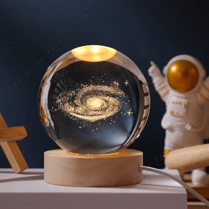 Zenthra 3D Kristallen Bal Nachtlampje Slaapkamer LED Tafel Glanzende Melkweg Nachtlamp Saturnus Maan Cadeau 5cm