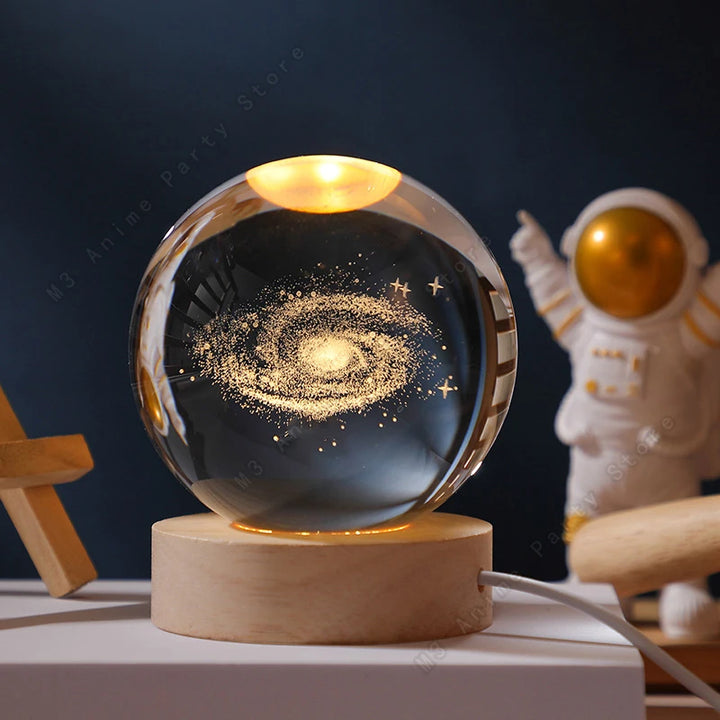Zenthra 3D Kristallen Bal Nachtlampje Slaapkamer LED Tafel Glanzende Melkweg Nachtlamp Saturnus Maan Cadeau 5cm