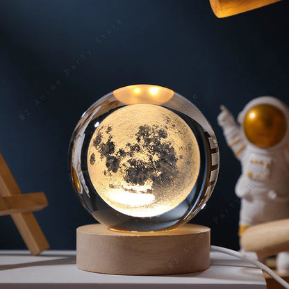 Zenthra 3D Kristallen Bal Nachtlampje Slaapkamer LED Tafel Glanzende Melkweg Nachtlamp Saturnus Maan Cadeau 5cm