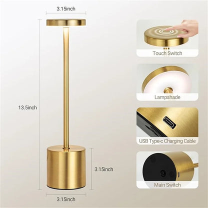 Zenthra Dimbare Tafel Lamp - Oplaadbare Tafellamp op Batterijen in Zwart en Goud met 3 Kleuren en Stepless Dimming