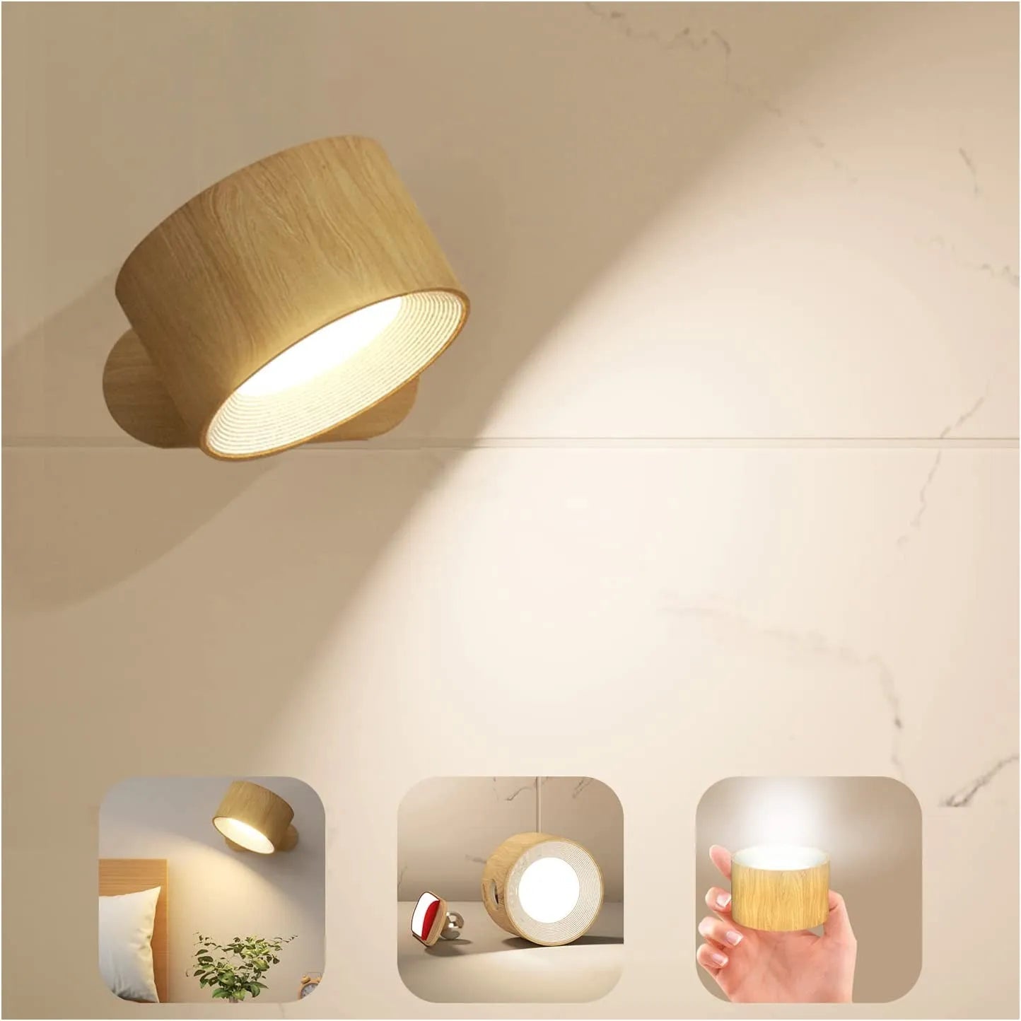 Zenthra Draadloze Oplaadbare 360° Wandlamp - Stijlvolle Wandlampen Binnen met Smart Touch en Batterij