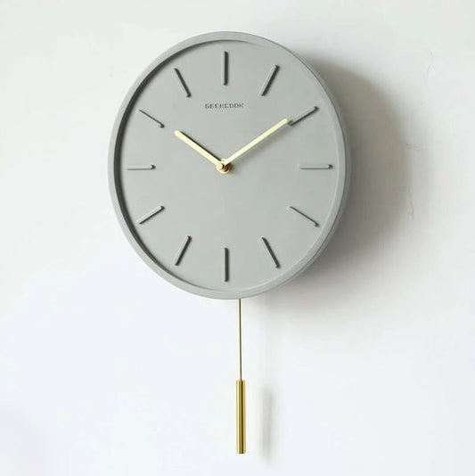 Zenthra Grote Wandklok - Stijlvolle Cement Klok met Metalen Pendel 30cm