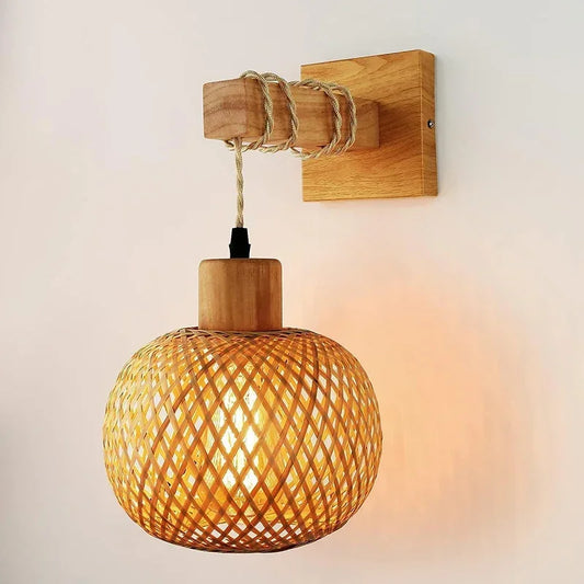 Zenthra Handgeweven Bamboe Wandlamp - Natuurlijke Muurlamp E27 voor Binnengebruik 0