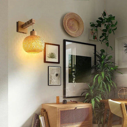 Zenthra Handgeweven Bamboe Wandlamp - Natuurlijke Muurlamp E27 voor Binnengebruik 1