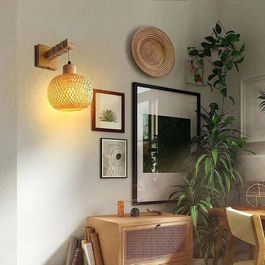 Zenthra Handgeweven Bamboe Wandlamp - Natuurlijke Muurlamp E27 voor Binnengebruik 1