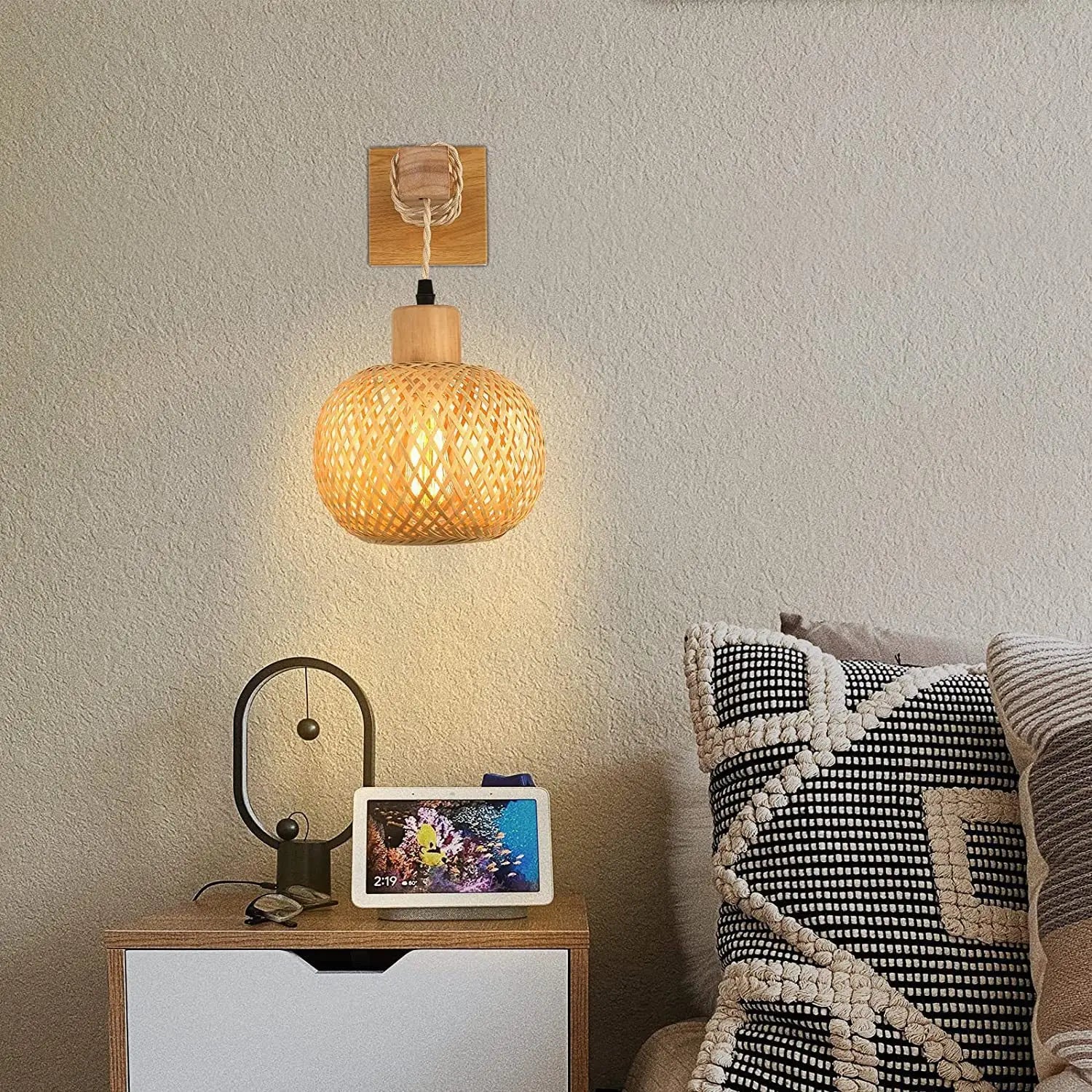 Zenthra Handgeweven Bamboe Wandlamp - Natuurlijke Muurlamp E27 voor Binnengebruik 2