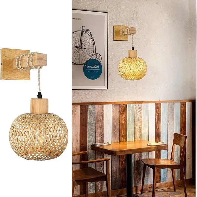Zenthra Handgeweven Bamboe Wandlamp - Natuurlijke Muurlamp E27 voor Binnengebruik 4
