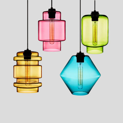 Zenthra Hanglamp Eettafel Cilindrisch Glas 1 Licht Roze/Geel/Blauw Woonkamer Lamp