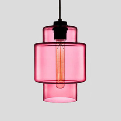Zenthra Hanglamp Eettafel Cilindrisch Glas 1 Licht Roze/Geel/Blauw Woonkamer Lamp