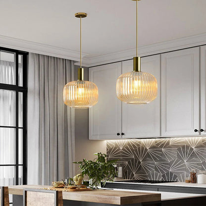 Zenthra Hanglamp van Glas - Amber Eetkamer Lamp met Gouden en Zwarte Accenten