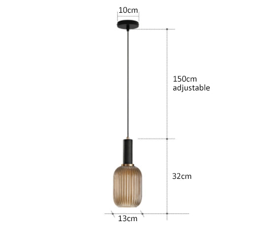 Zenthra Hanglamp van Glas - Amber Eetkamer Lamp met Gouden en Zwarte Accenten