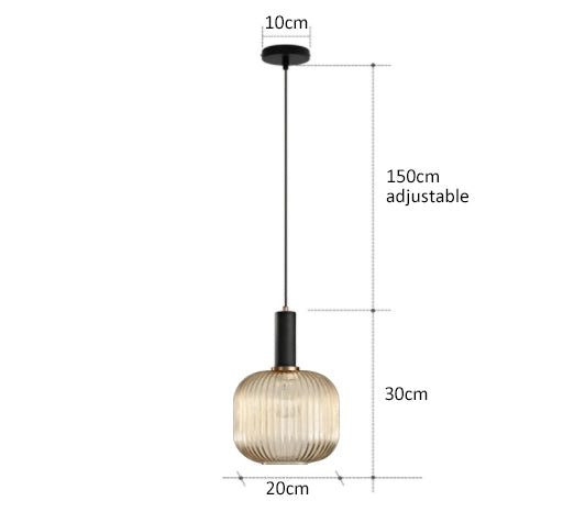 Zenthra Hanglamp van Glas - Amber Eetkamer Lamp met Gouden en Zwarte Accenten