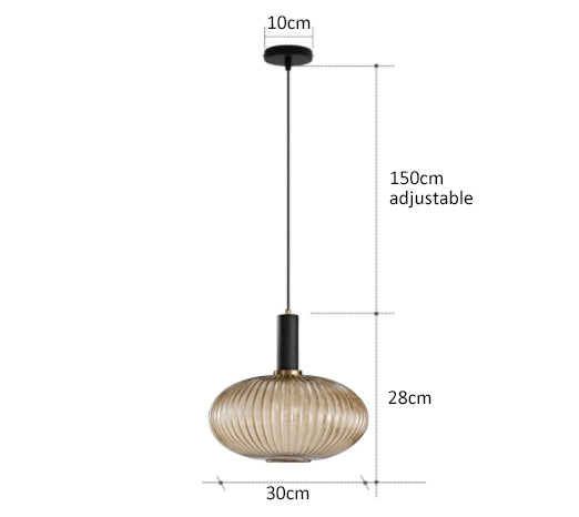 Zenthra Hanglamp van Glas - Amber Eetkamer Lamp met Gouden en Zwarte Accenten