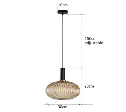 Zenthra Hanglamp van Glas - Amber Eetkamer Lamp met Gouden en Zwarte Accenten