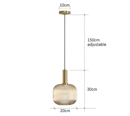 Zenthra Hanglamp van Glas - Amber Eetkamer Lamp met Gouden en Zwarte Accenten