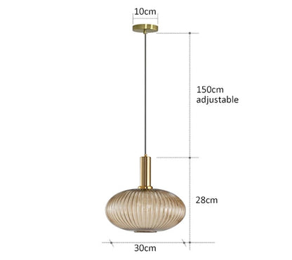 Zenthra Hanglamp van Glas - Amber Eetkamer Lamp met Gouden en Zwarte Accenten