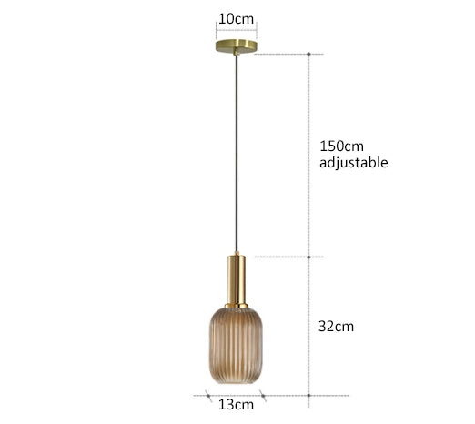 Zenthra Hanglamp van Glas - Amber Eetkamer Lamp met Gouden en Zwarte Accenten