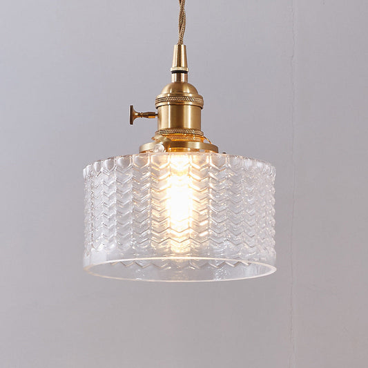 Zenthra Industriele Hanglamp Eettafel - Retro Korte Cilinder met Duidelijk/Groen Golfglas voor Woonkamer en Eetkamer