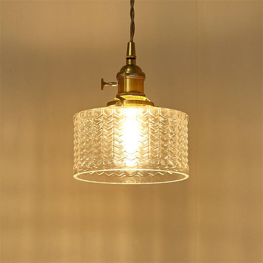 Zenthra Industriele Hanglamp Eettafel - Retro Korte Cilinder met Duidelijk/Groen Golfglas voor Woonkamer en Eetkamer